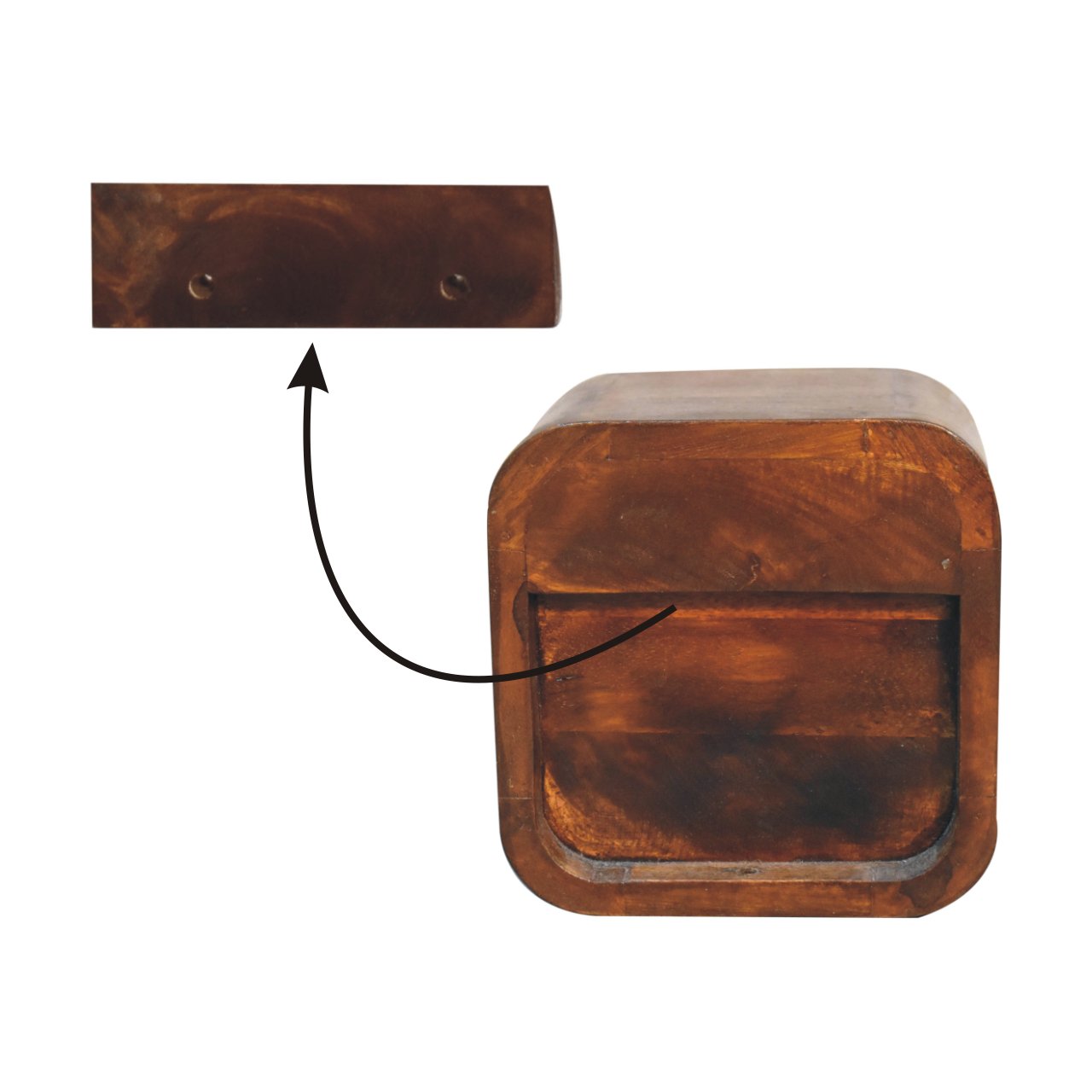 Extra Mini Curved Chestnut Bedside with Open Slot Bedside Table
