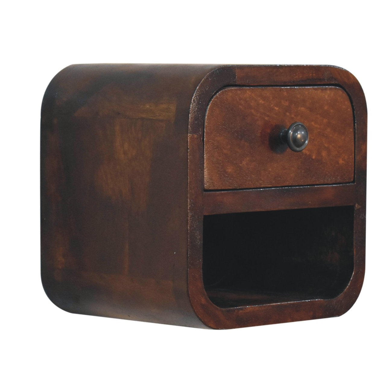 Extra Mini Curved Chestnut Bedside with Open Slot Bedside Table