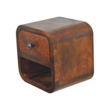 Extra Mini Curved Chestnut Bedside with Open Slot Bedside Table