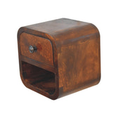 Extra Mini Curved Chestnut Bedside with Open Slot Bedside Table