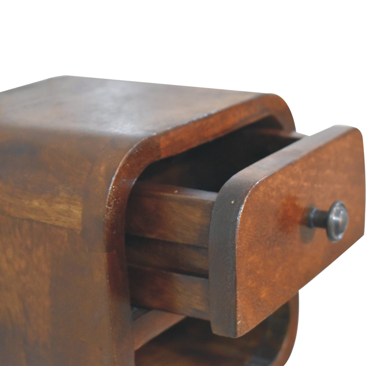 Extra Mini Curved Chestnut Bedside with Open Slot Bedside Table