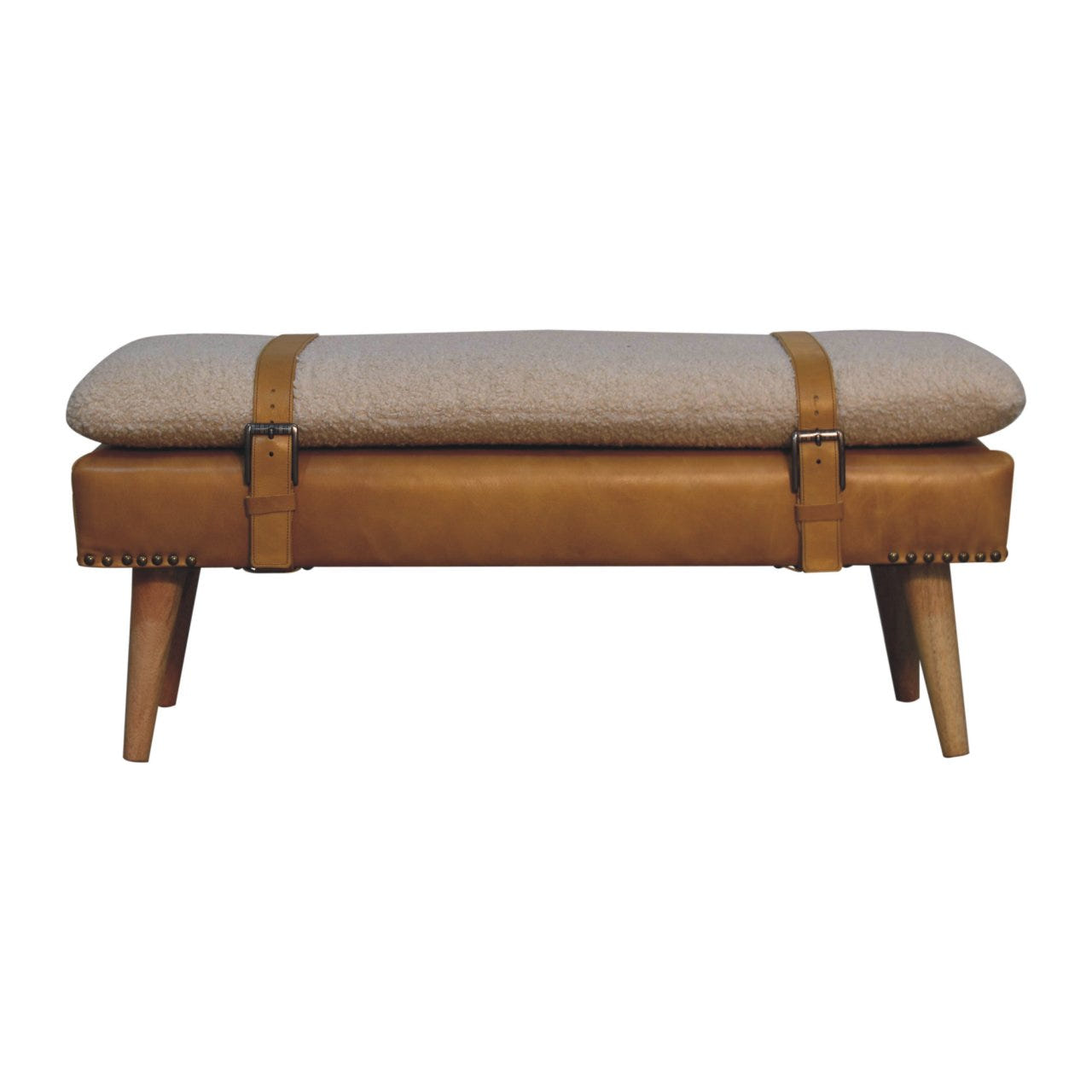 Buffalo Hide Tan Leather Bench