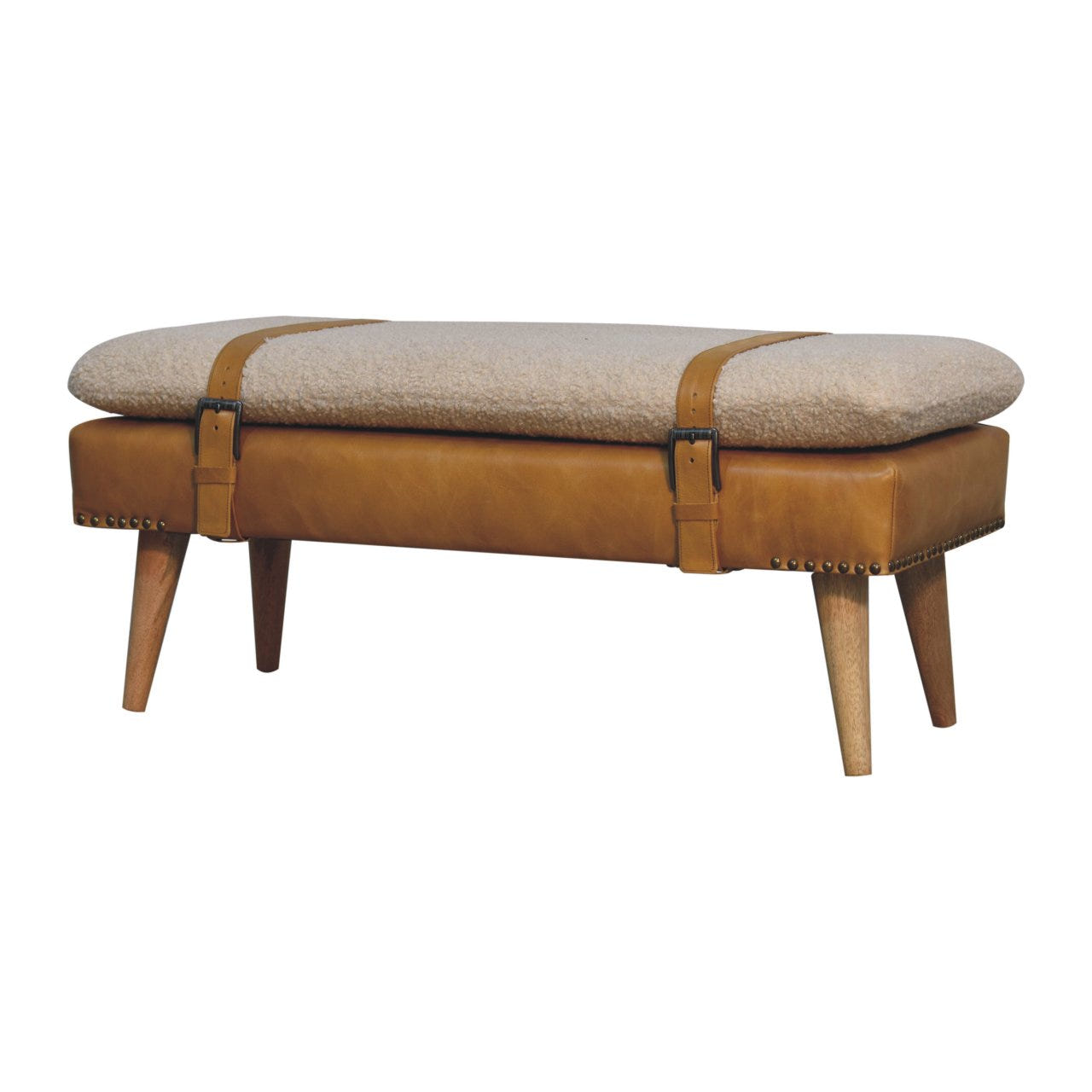 Buffalo Hide Olive Green Leather Bench