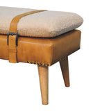 Bouclé Buffalo Hide Olive Green Leather Bench