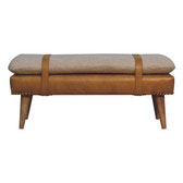Bouclé Buffalo Hide Olive Green Leather Bench