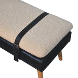 Bouclé Buffalo Hide Black Leather Bench