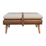 Large Square Bouclé Buffalo Hide Brown Leather Footstool