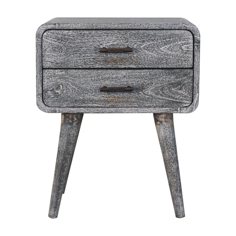 Sandblasted Ash Curved Bedside Table | Brass Solid Mango Wood
