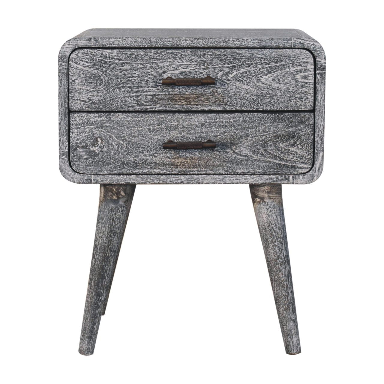 Sandblasted Ash Curved Bedside Table | Brass Solid Mango Wood Default Title