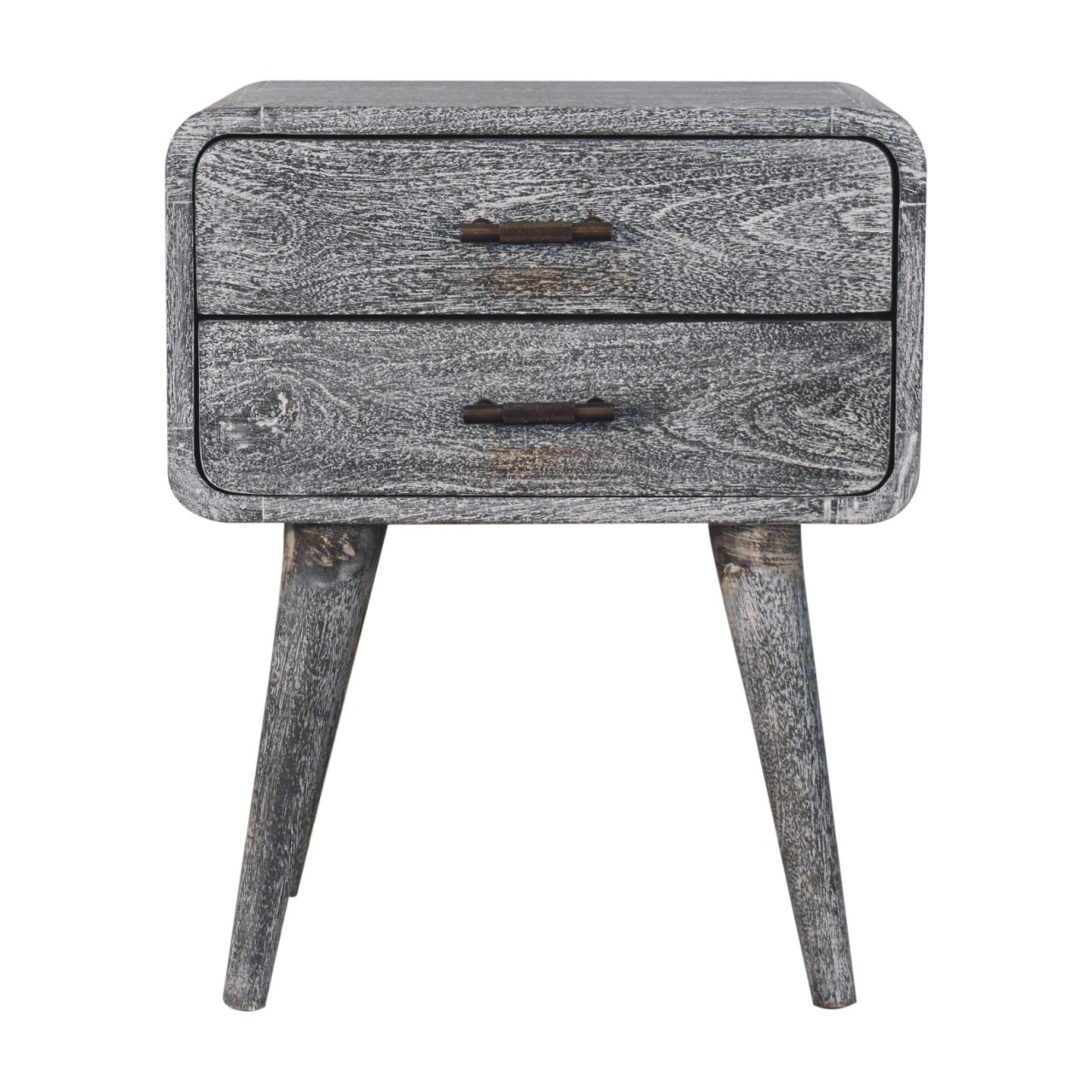 Sandblasted Ash Curved Bedside Table | Brass Solid Mango Wood Default Title