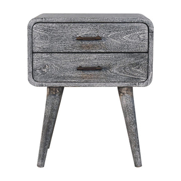 Sandblasted Ash Curved Bedside Table | Brass Solid Mango Wood Default Title