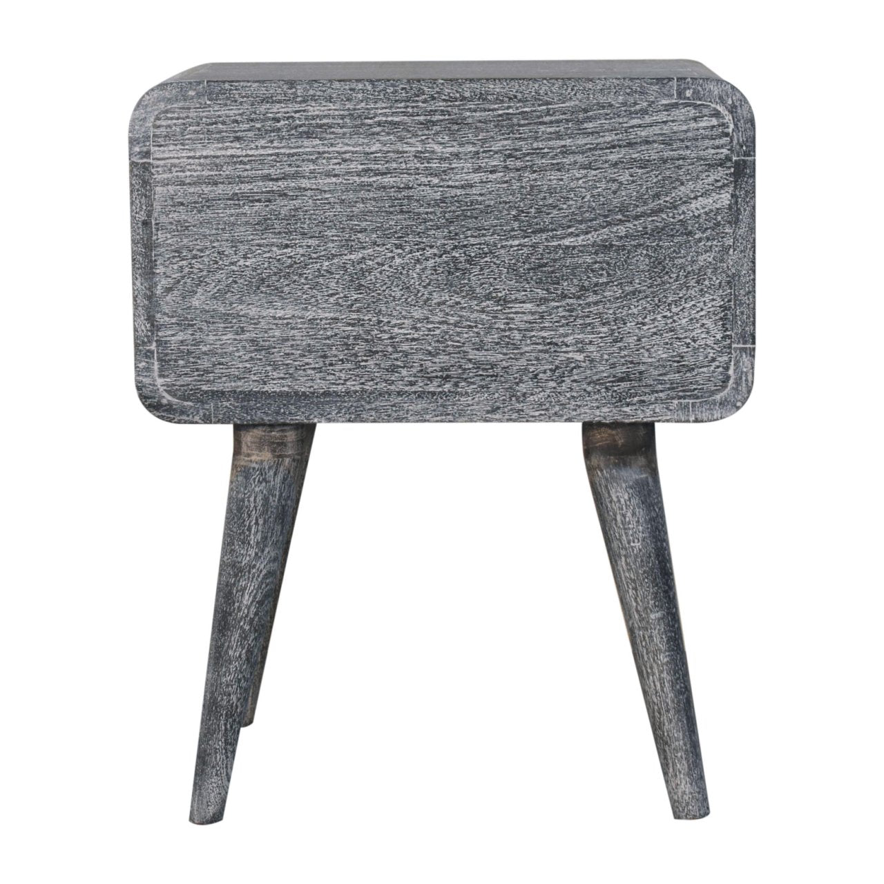 Sandblasted Ash Curved Bedside Table | Brass Solid Mango Wood