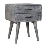 Sandblasted Ash Curved Bedside Table | Brass Solid Mango Wood