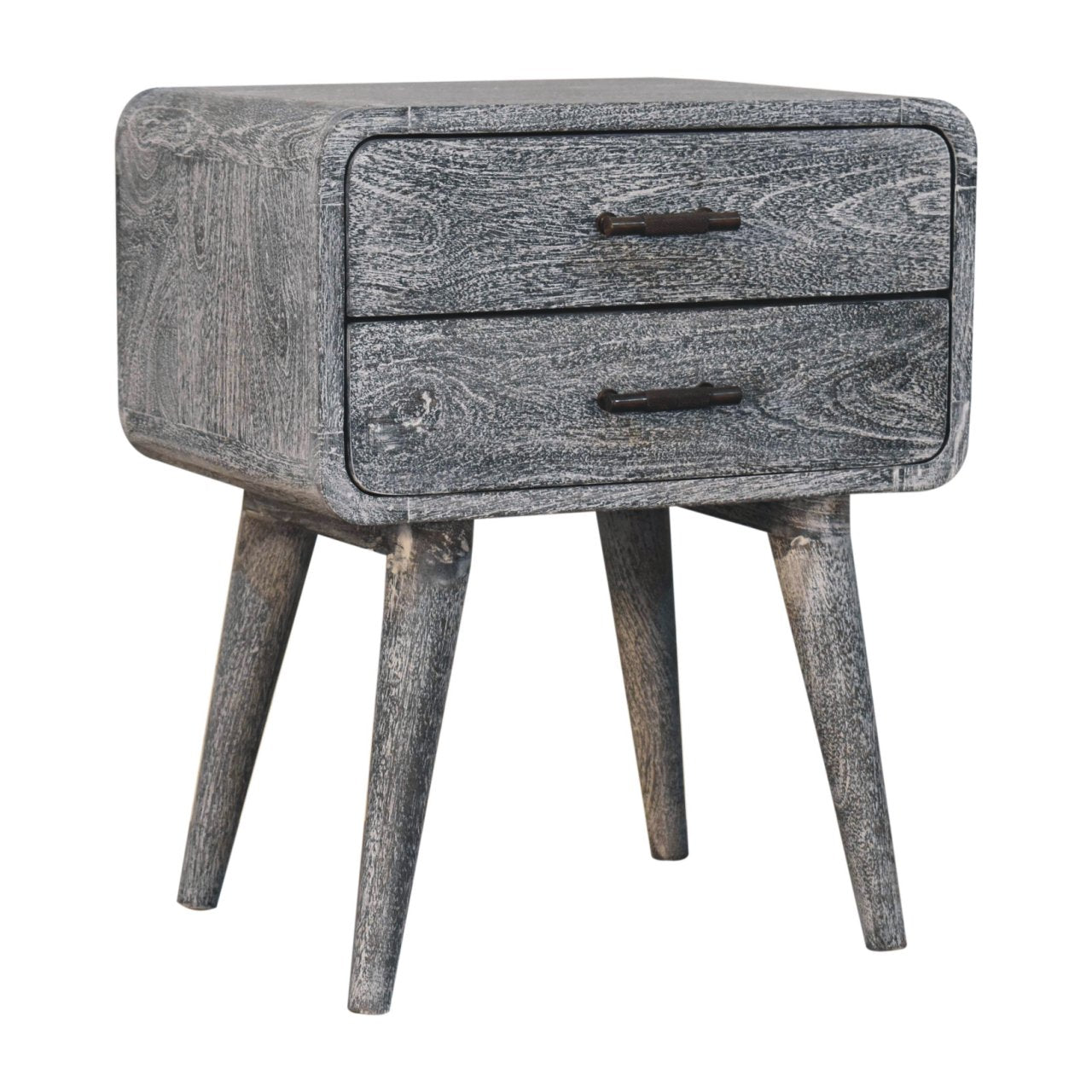 Sandblasted Ash Curved Bedside Table | Brass Solid Mango Wood