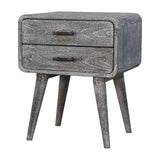Sandblasted Ash Curved Bedside Table | Brass Solid Mango Wood