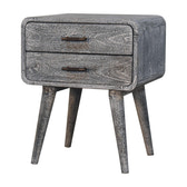 Sandblasted Ash Curved Bedside Table | Brass Solid Mango Wood