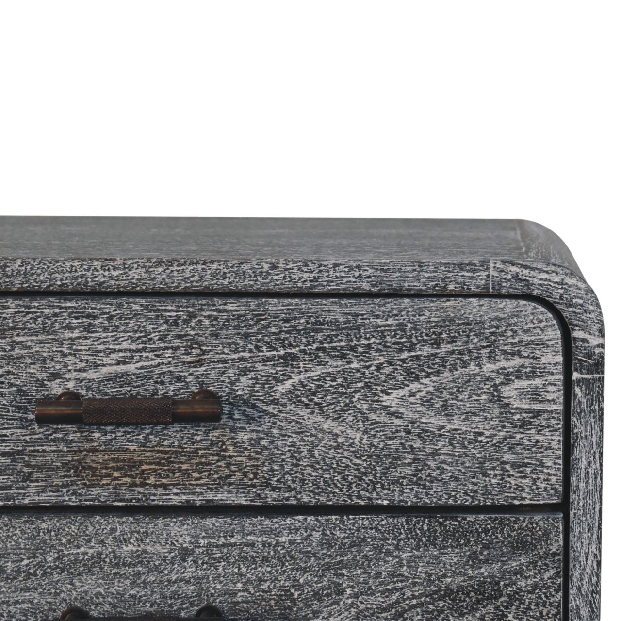 Sandblasted Ash Curved Bedside Table | Brass Solid Mango Wood