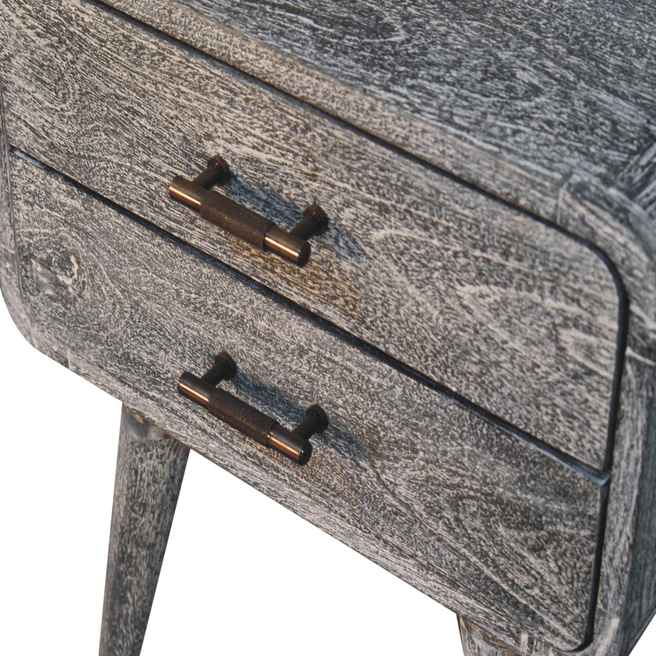 Sandblasted Ash Curved Bedside Table | Brass Solid Mango Wood