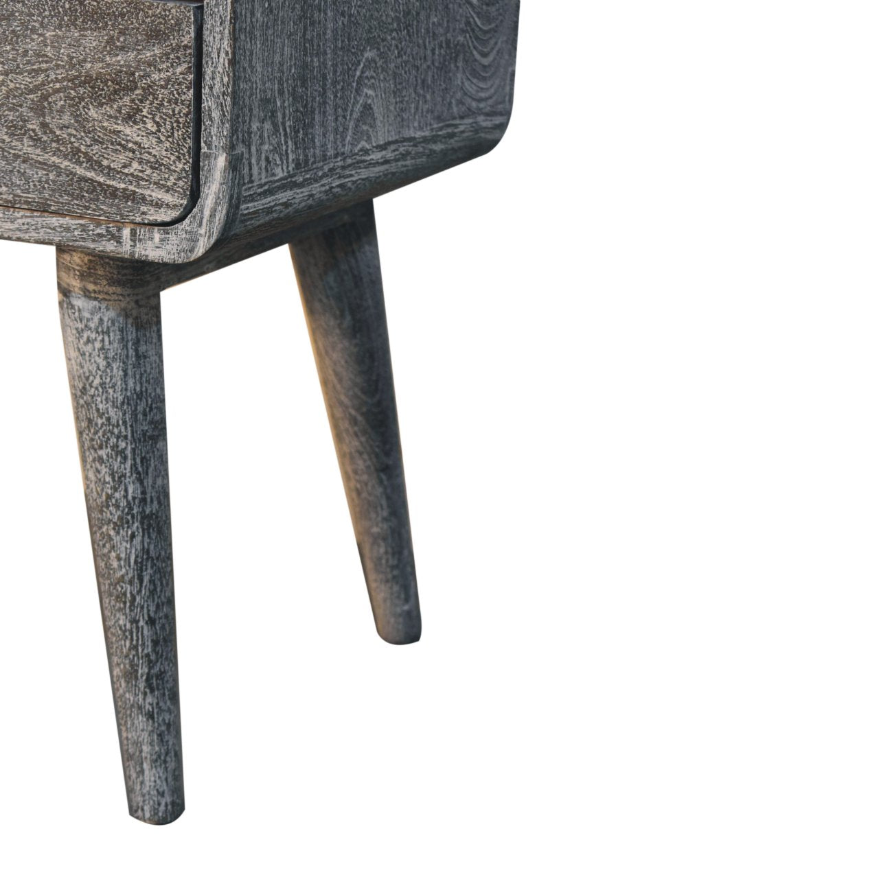 Sandblasted Ash Curved Bedside Table | Brass Solid Mango Wood