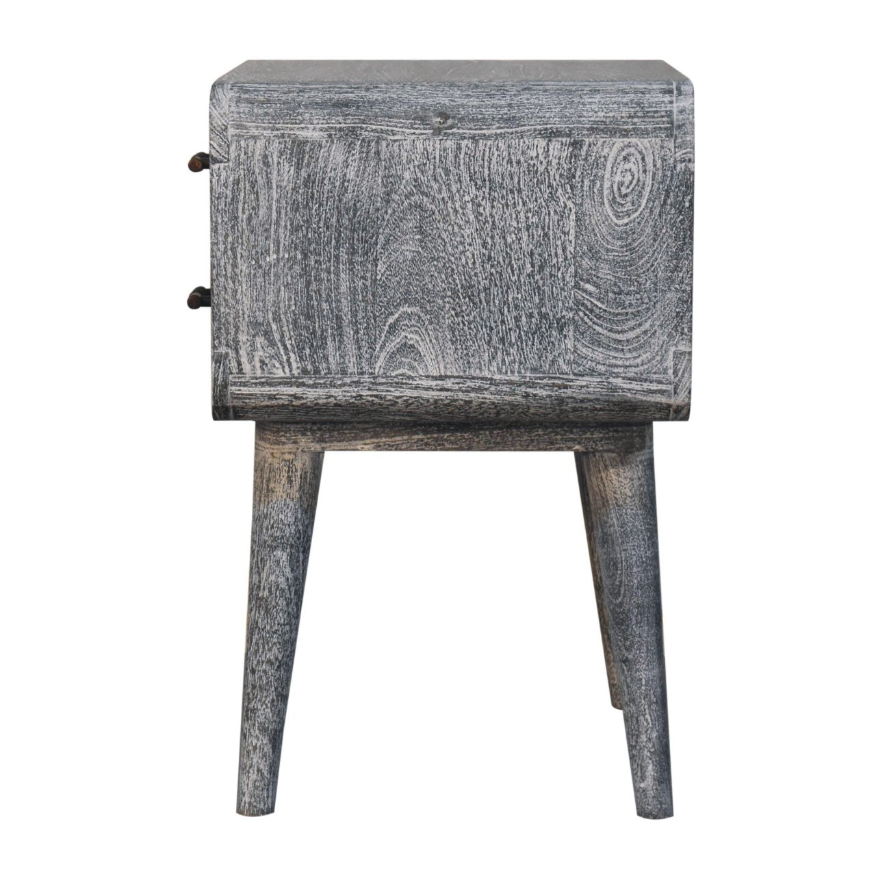 Sandblasted Ash Curved Bedside Table | Brass Solid Mango Wood