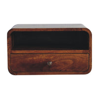 Large Chestnut Curve Upper Slot Floating Bedside Table
