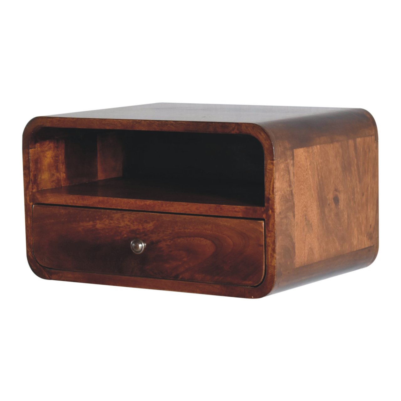 Large Chestnut Curve Upper Slot Floating Bedside Table