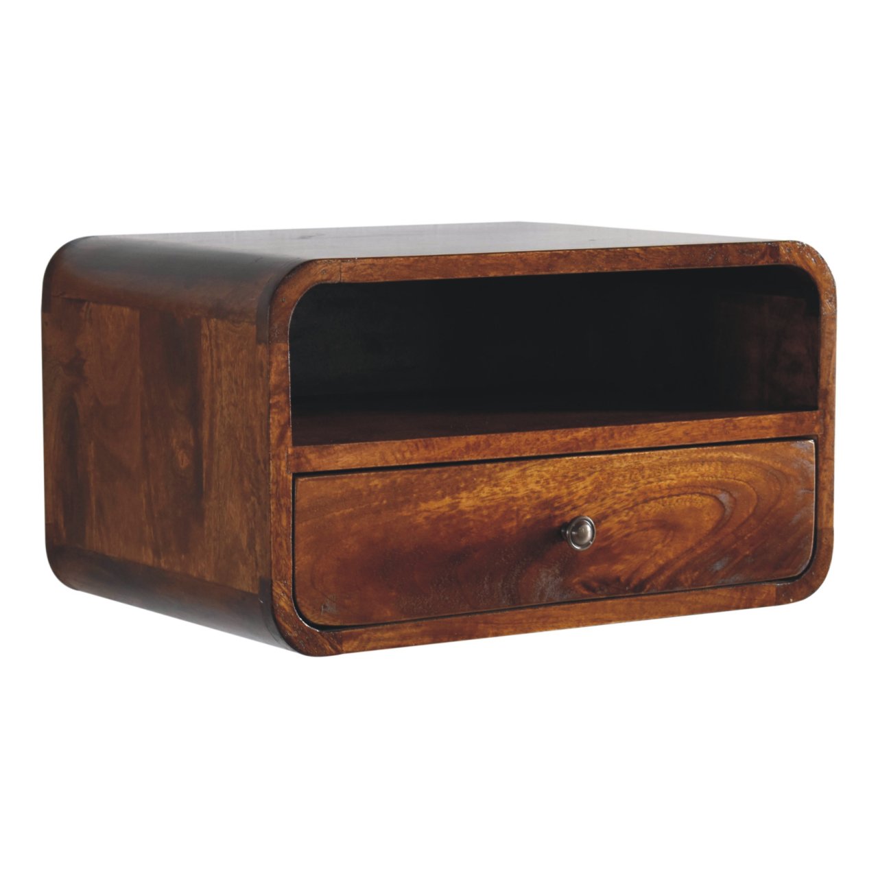Large Chestnut Curve Upper Slot Floating Bedside Table