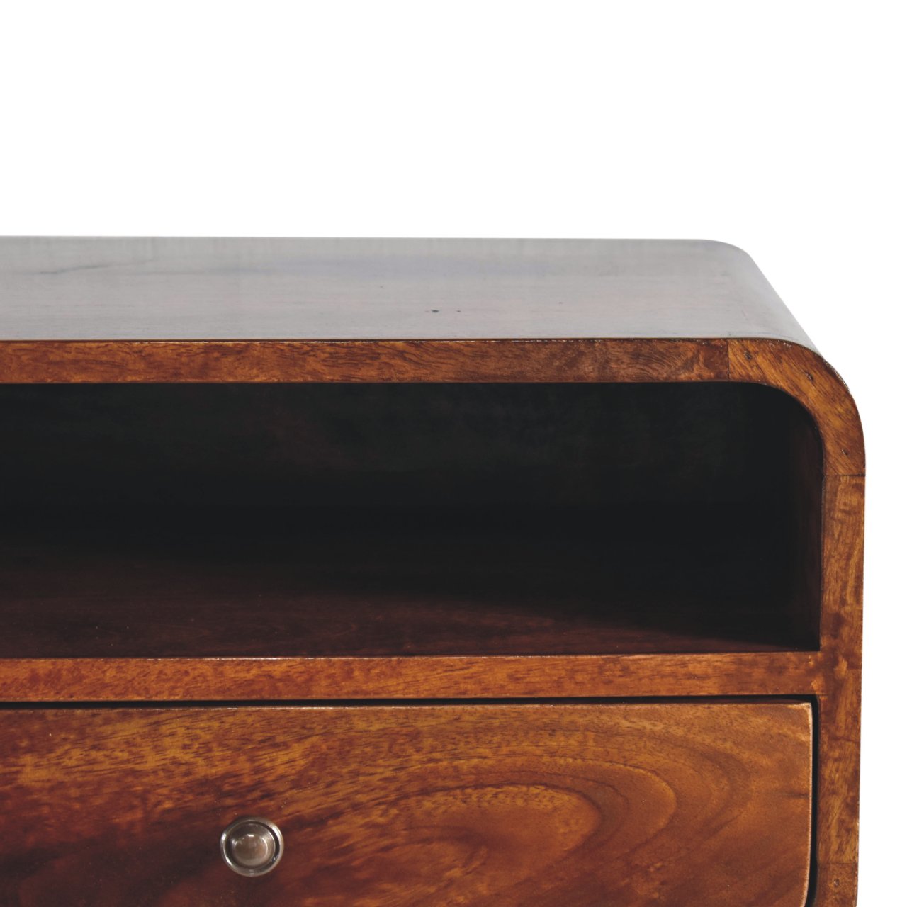 Large Chestnut Curve Upper Slot Floating Bedside Table