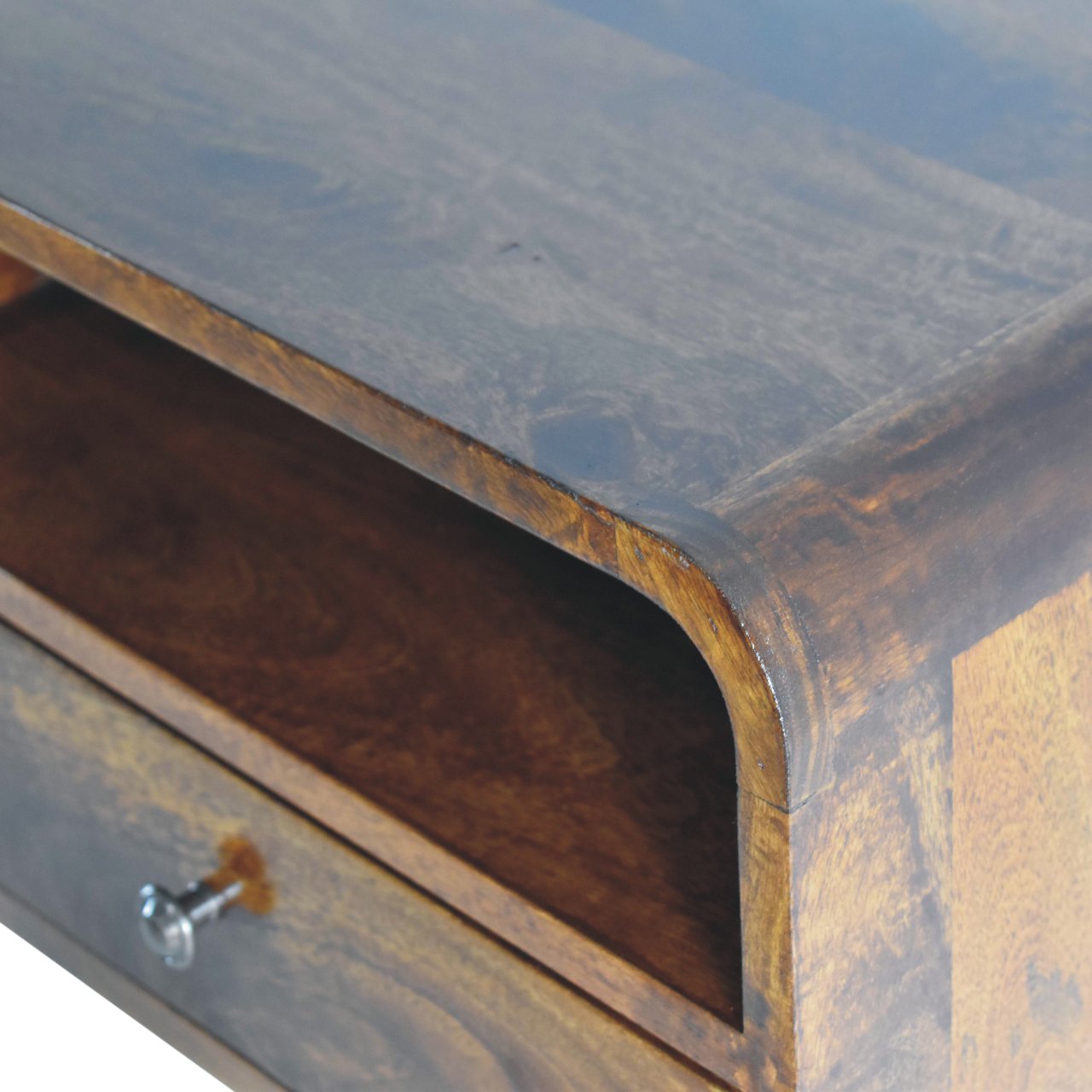 Large Chestnut Curve Upper Slot Floating Bedside Table