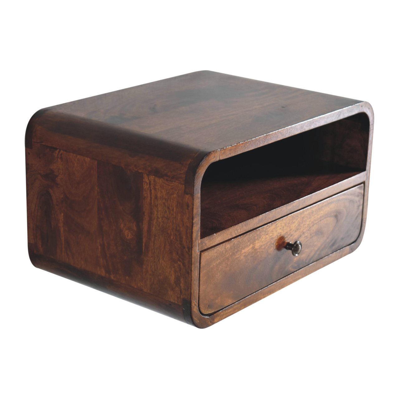 Large Chestnut Curve Upper Slot Floating Bedside Table