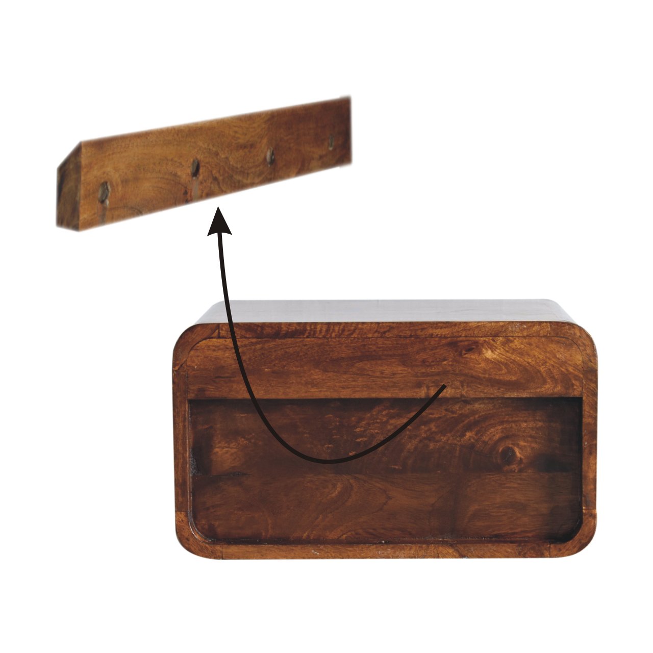 Large Chestnut Curve Upper Slot Floating Bedside Table