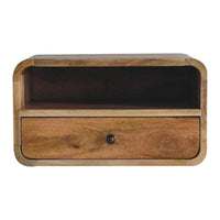 Large Oak-ish Curve Upper Slot Floating Bedside Table