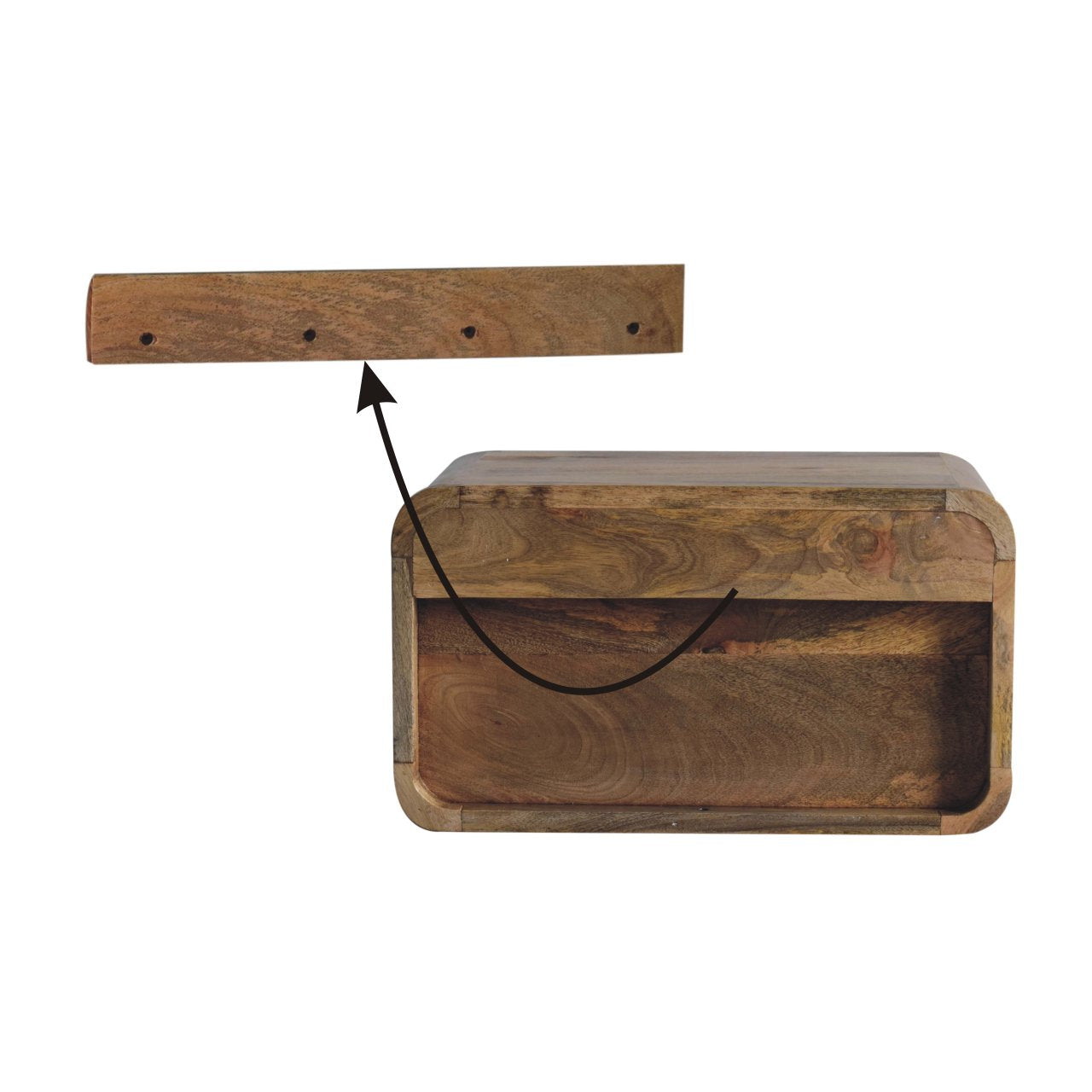 Large Oak-ish Curve Upper Slot Floating Bedside Table | Wall-Mounted