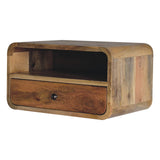 Large Oak-ish Curve Upper Slot Floating Bedside Table | Wall-Mounted
