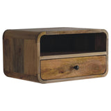 Large Oak-ish Curve Upper Slot Floating Bedside Table | Wall-Mounted