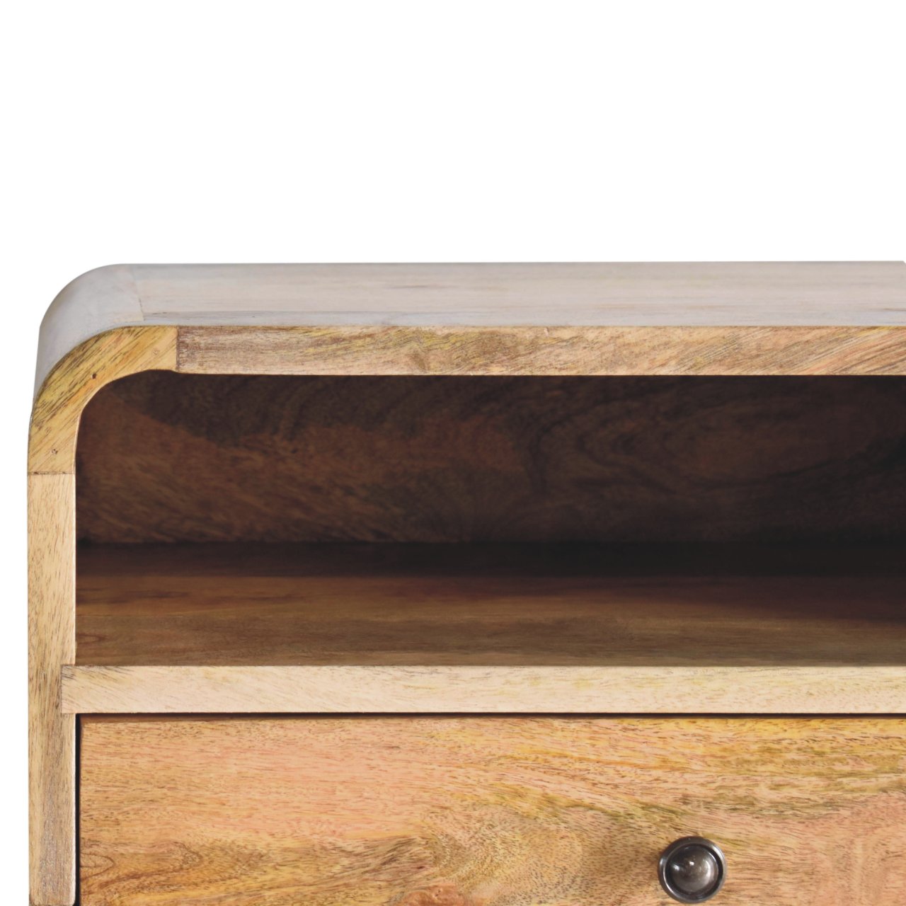 Large Oak-ish Curve Upper Slot Floating Bedside Table | Wall-Mounted