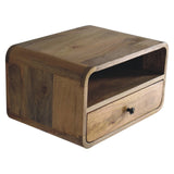 Large Oak-ish Curve Upper Slot Floating Bedside Table | Wall-Mounted