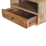 Large Oak-ish Curve Upper Slot Floating Bedside Table | Wall-Mounted