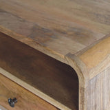 Large Oak-ish Curve Upper Slot Floating Bedside Table | Wall-Mounted