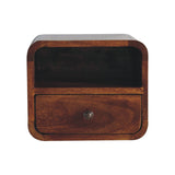 Extra Mini Wall Mounted Curved Chestnut Bedside with Open Slot