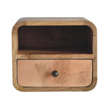 Extra Mini Wall Mounted Curved Oak-ish Bedside with Open Slot | Mango Wood