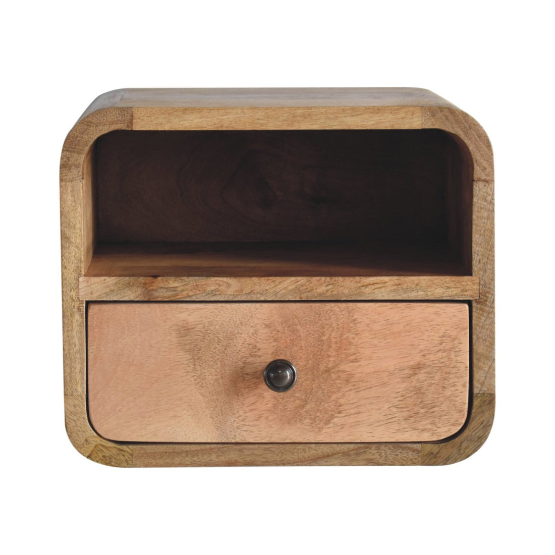 Extra Mini Wall Mounted Curved Oak-ish Bedside with Open Slot | Mango Wood