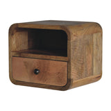 Extra Mini Wall Mounted Curved Oak-ish Bedside with Open Slot | Mango Wood