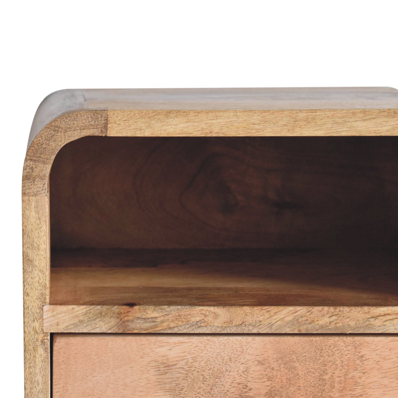 Extra Mini Wall Mounted Curved Oak-ish Bedside with Open Slot | Mango Wood
