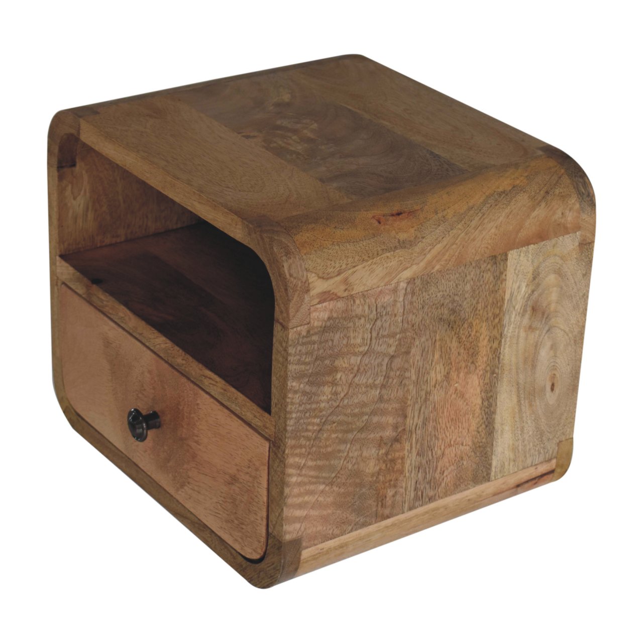 Extra Mini Wall Mounted Curved Oak-ish Bedside with Open Slot | Mango Wood