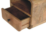Extra Mini Wall Mounted Curved Oak-ish Bedside with Open Slot | Mango Wood