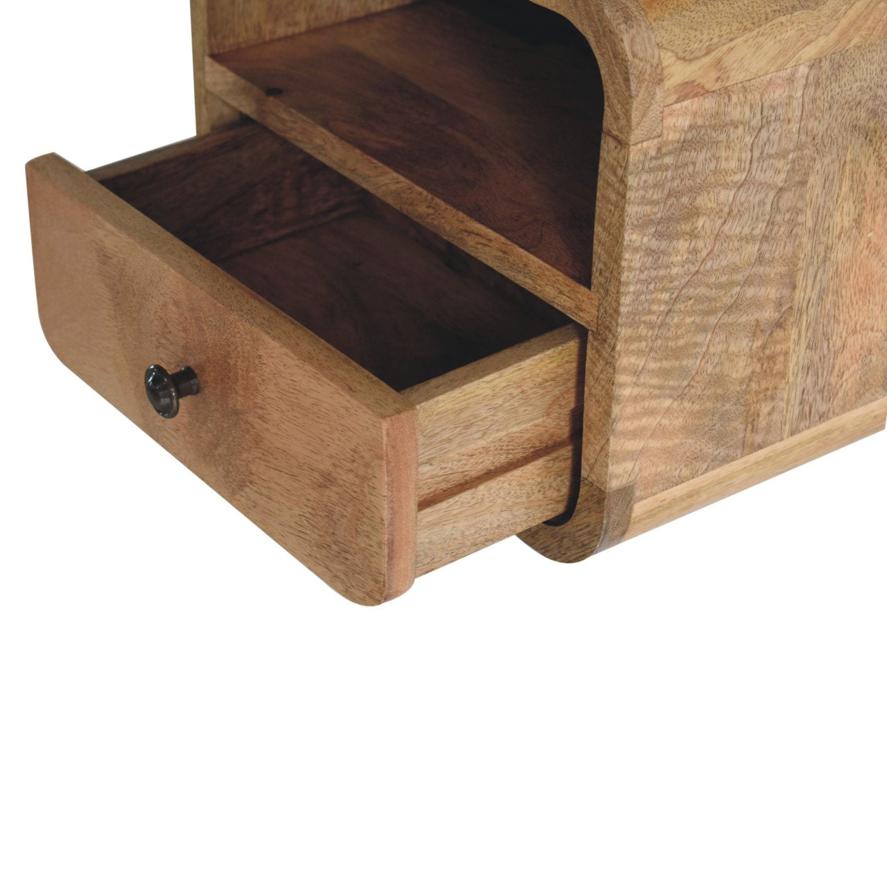 Extra Mini Wall Mounted Curved Oak-ish Bedside with Open Slot | Mango Wood