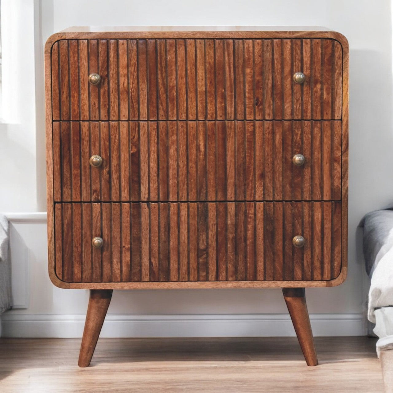 Honey Caramel T-bar Ridged Chest of Drawers
