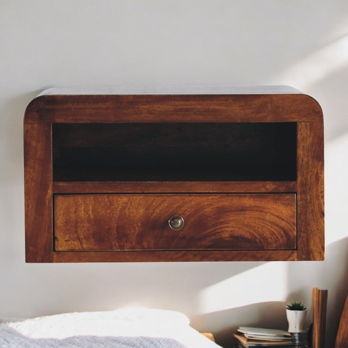 Chunky Chestnut 1 Drawer Wall Mounted Nightstand