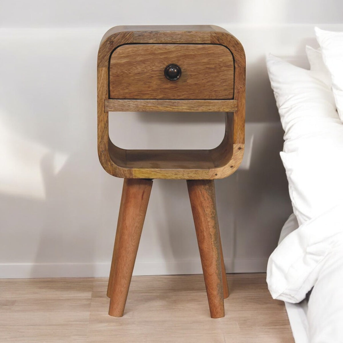 Extra Mini Oak-ish Curve Lower Bedside Table